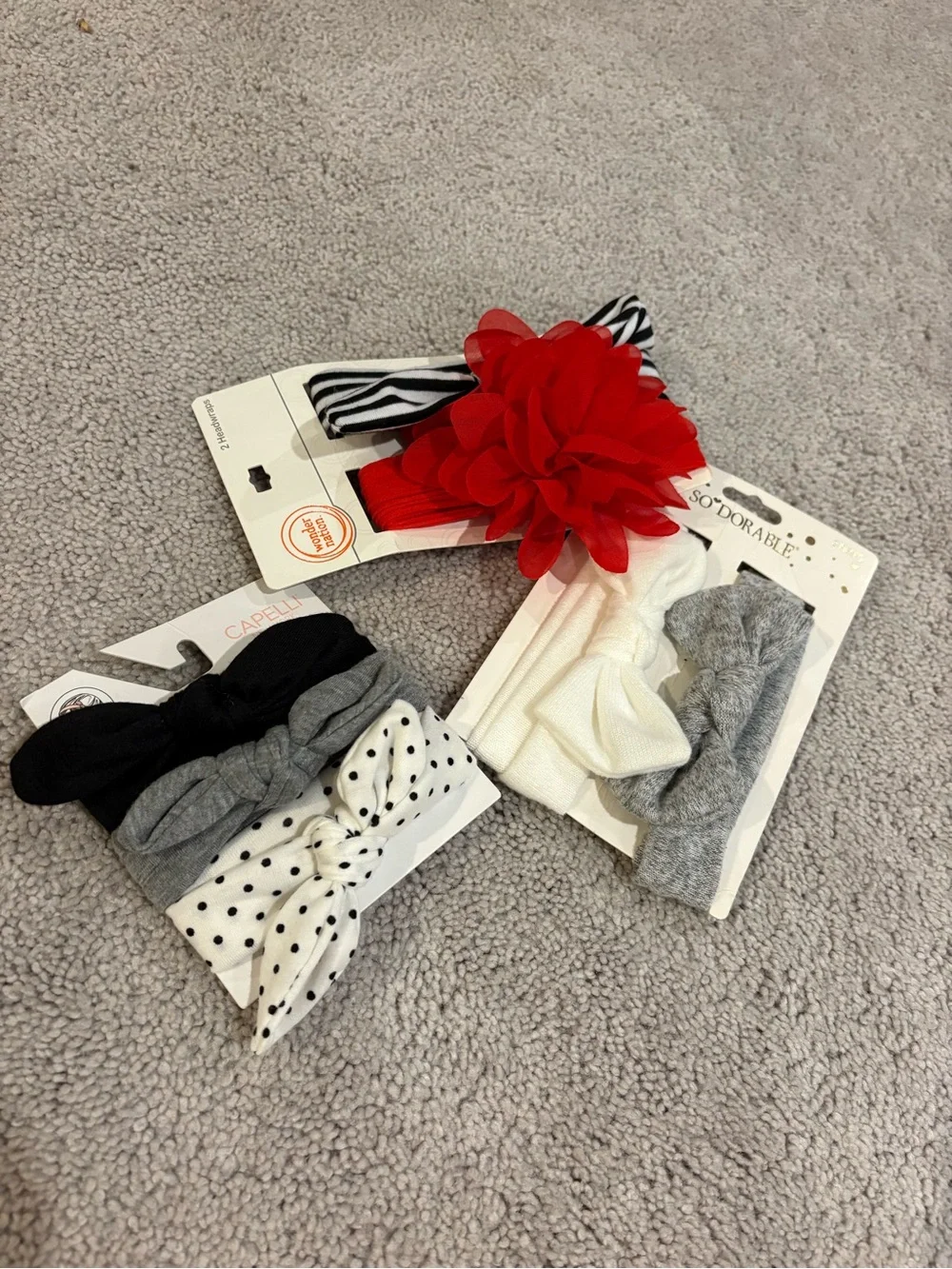 Red Flower & Neutral Baby Headband Set